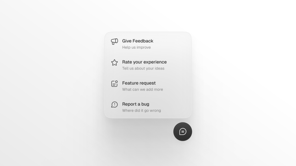 Screenshot of the Qatchup widget; a UX-first tool simplifying feedback for enterprise, SaaS, and startups with an intuitive dashboard, ratings, and bug reporting.